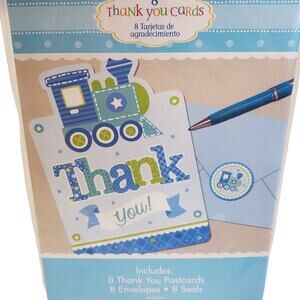 Baby Boy Thank You Cards Postcards Train Cards with Envelopes 8 Pack NEW
